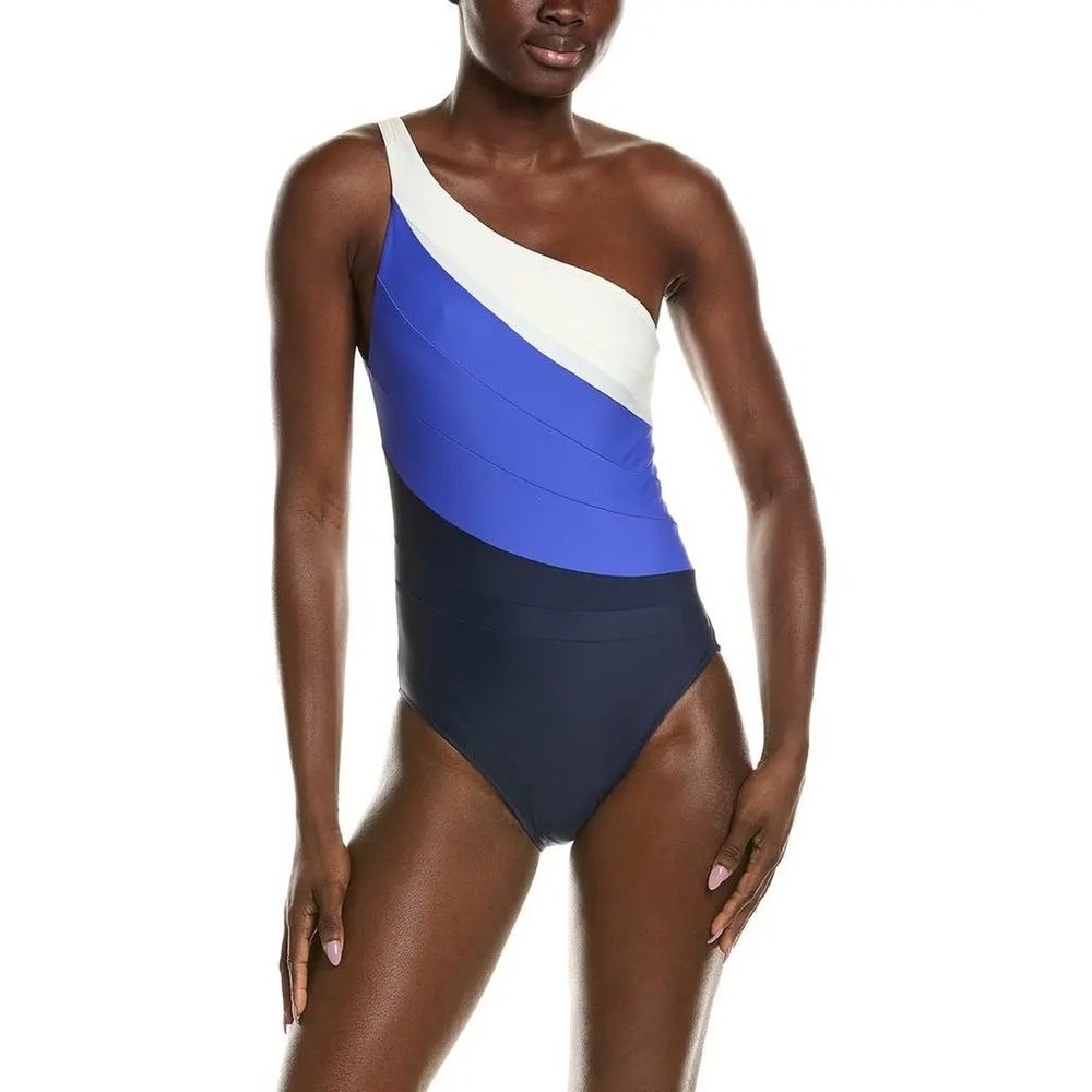 NWT Summersalt The Sidestroke One Piece Swimsuit Size 4 Blue White One Shoulder